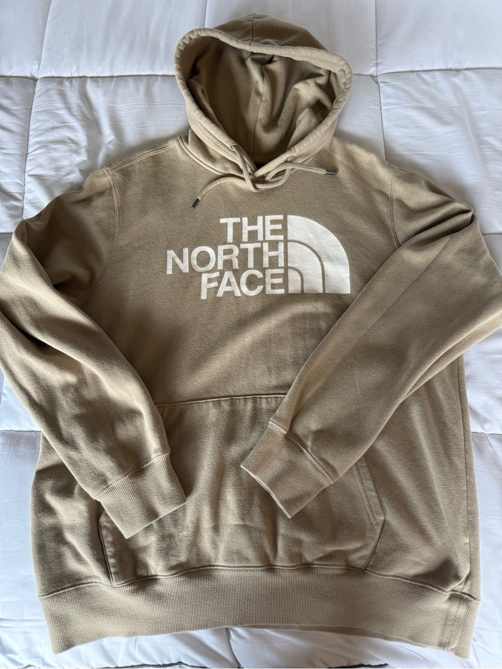 The North Face Men's Beige Pullover Hoodie with White Logo Size Large